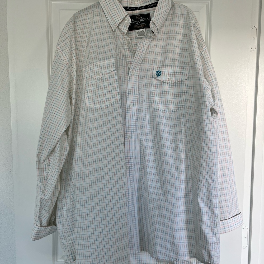 George Strait Wrangler Collection White Checkered Button Down Shirt
